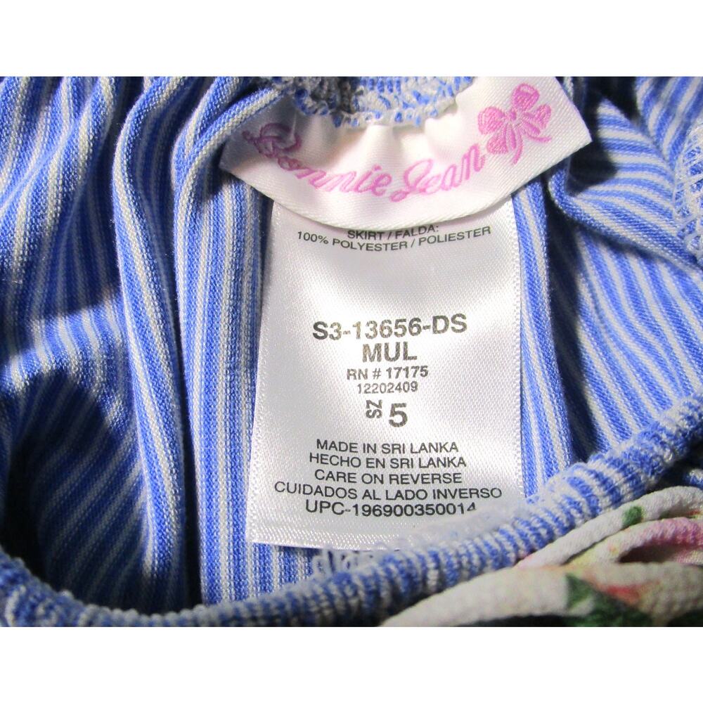 Bonnie Jean Girls Sundress Blue and White Striped Bodice Floral Skirt Size 5 - Picture 4 of 4